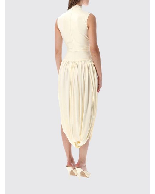 Self-Portrait White Asymmetrical Draped Stretch-Viscose Midi Dress