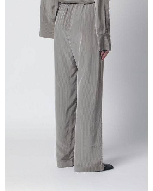 Rohe Gray Striped Viscose Palazzo Pants With Elasticated Drawstring Waist