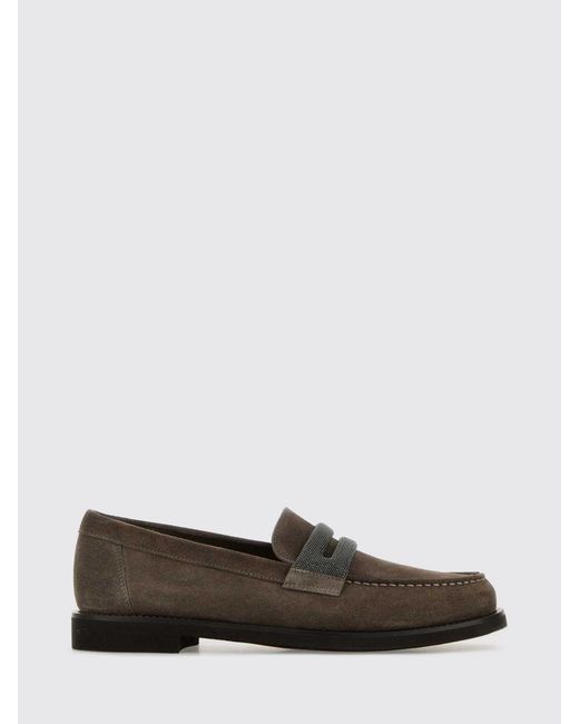 Brunello Cucinelli White Suede Loafers With Monili