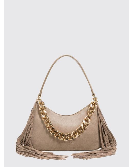 Twinset Natural Liliane Suede Fringed Bag