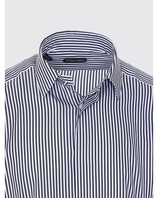 Tom Ford Blue Striped Cotton And Silk Shirt for men