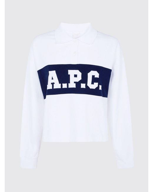 A.P.C. White Long-Sleeved Cotton Polo Shirt With Ribbed Collar And Logo