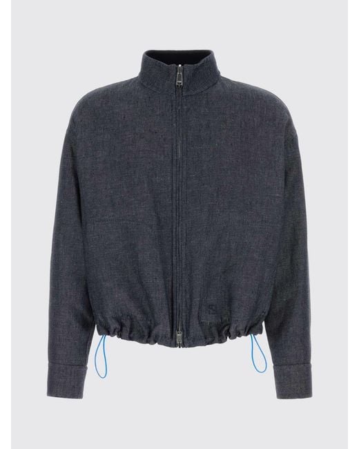 Fendi Blue Linen Cotton And Silk Bomber Jacket for men