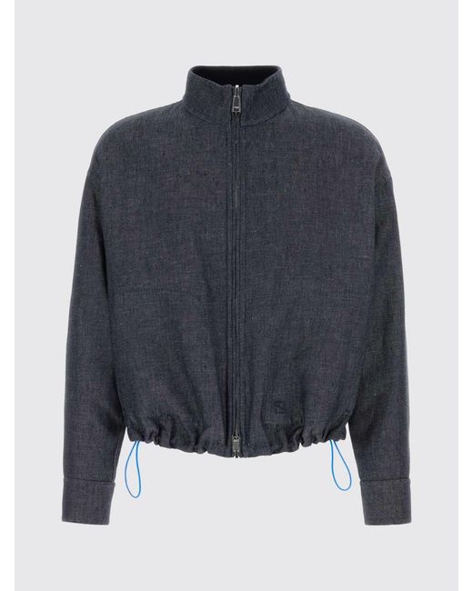 Fendi Blue Linen Cotton And Silk Bomber Jacket for men