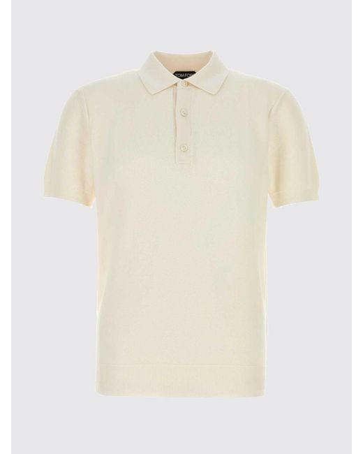 Tom Ford White Cotton And Silk Knit Polo Shirt for men