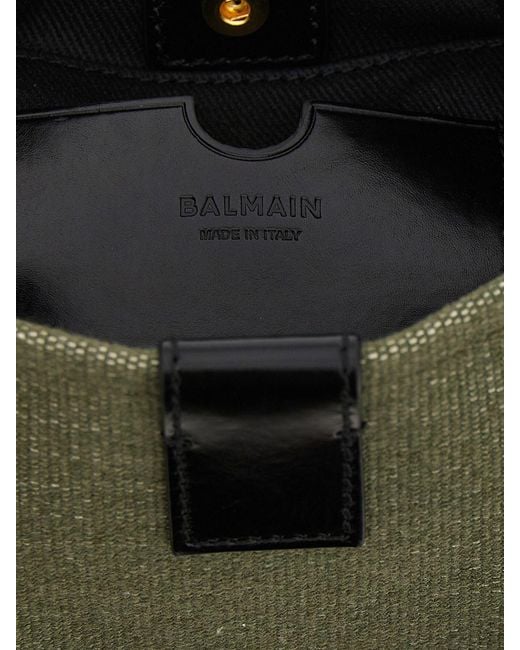 Balmain Green Cotton Blend Shoulder Bag With Logo