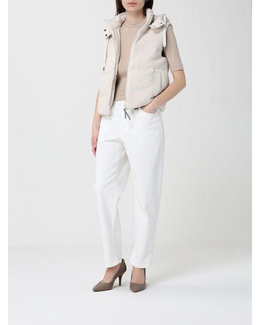Brunello Cucinelli Natural Cotton T-Shirt With Nickel-Free Monile