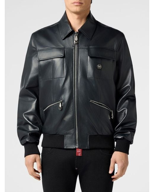 Philipp Plein Black Nappa Bomber for men