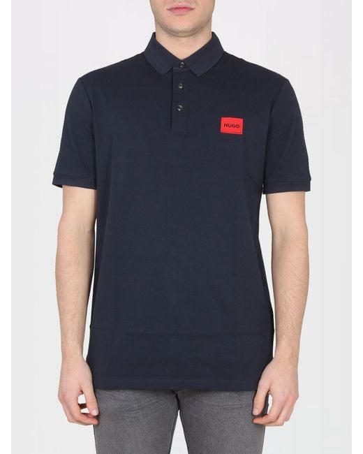 HUGO Blue Cotton Polo Shirt With Logo for men