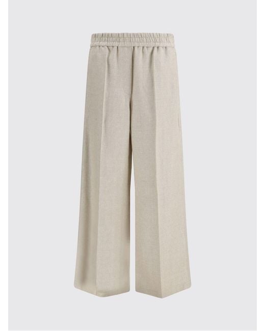 Brunello Cucinelli Natural Linen And Cotton Palazzo Trousers