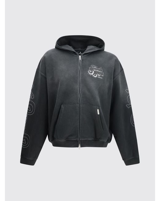 Represent Blue Cotton Zip-Up Hoodie With Graphic Print for men