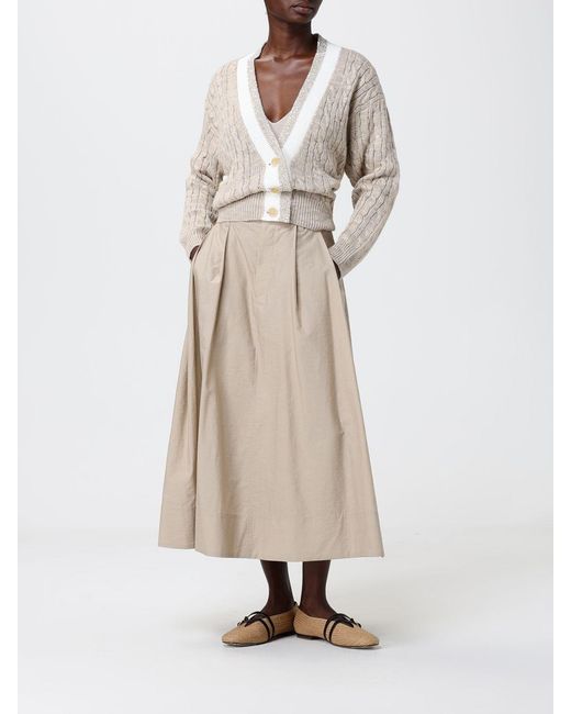 Brunello Cucinelli Natural Poplin Midi Skirt With Monili