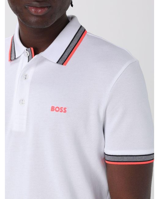 Polo in piquet di cotone con logo di Boss in White da Uomo