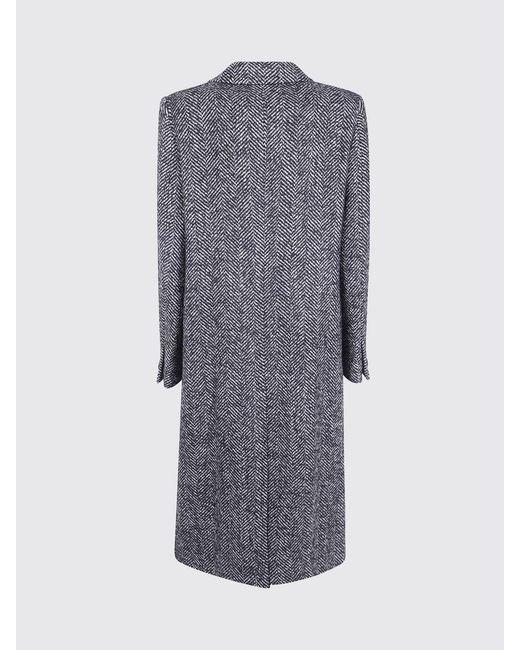 Tagliatore Blue Chevron Pattern Single-Breasted Wool Coat