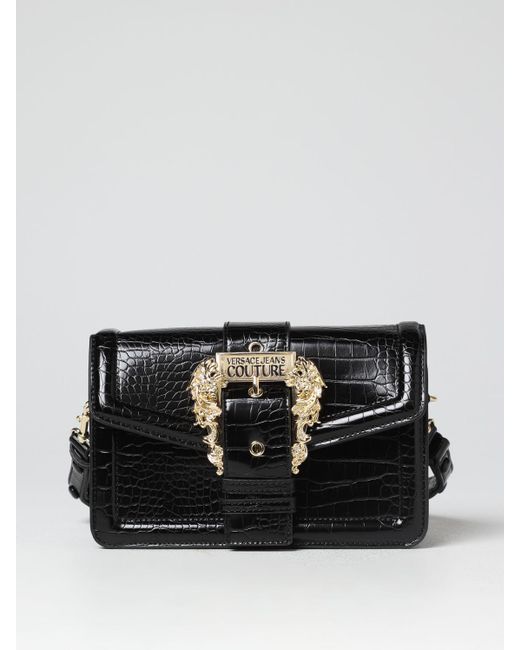 Versace Jeans Black Bag In Crocodile Print Leather