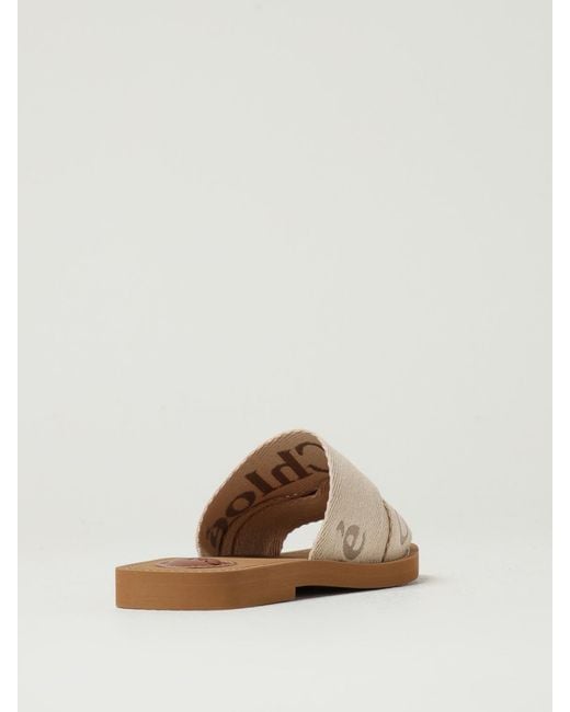 Chloé White Chlo&Eacute Woody Canvas Slippers With Embroidered Logo