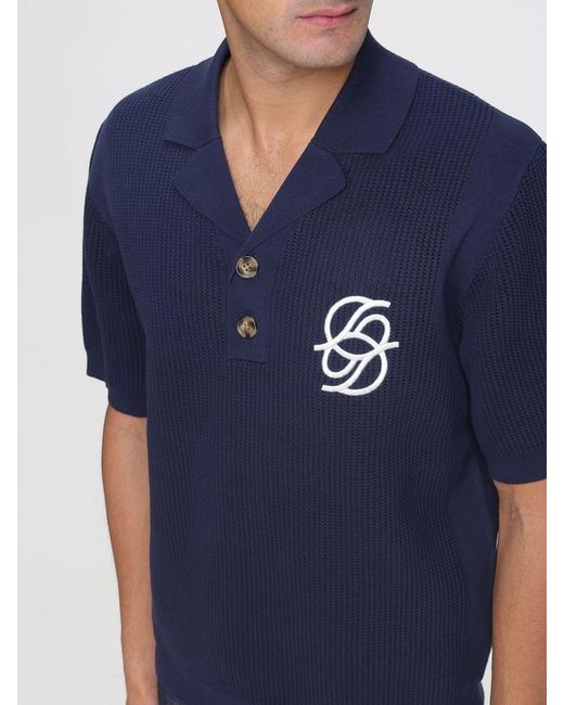 Drole de Monsieur Blue Cotton Knit Monogram Polo for men