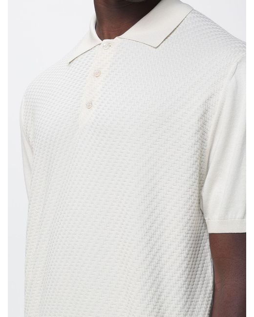 Canali White Cotton Blend Knit Polo Shirt for men