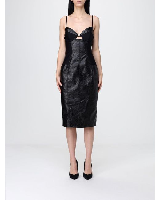 Elisabetta Franchi Black Faux Leather Midi Dress