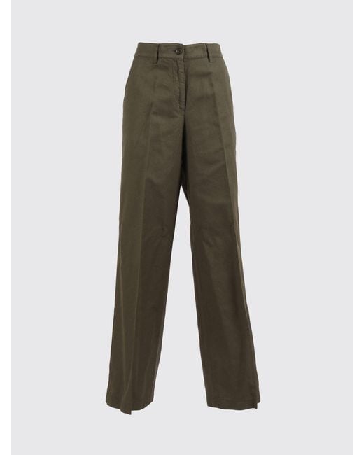 Aspesi Green Cotton And Linen Wide-Leg Trousers