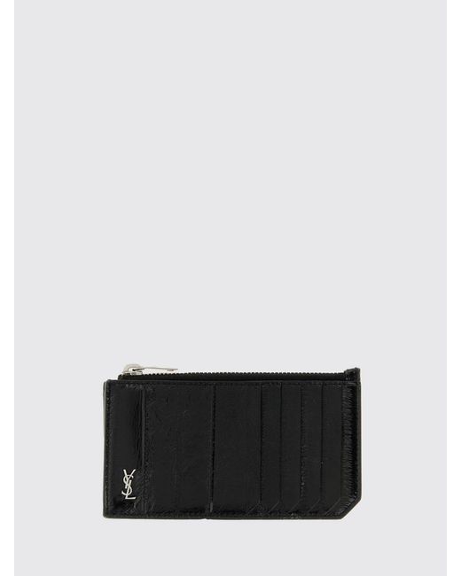 Saint Laurent White Tiny Cassandre Eel Leather Credit Card Holder for men