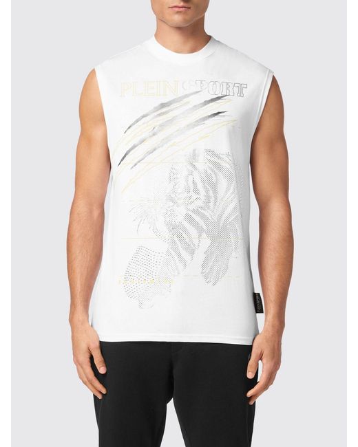 Philipp Plein White Printed Cotton Tank Top With Rhinestones for men