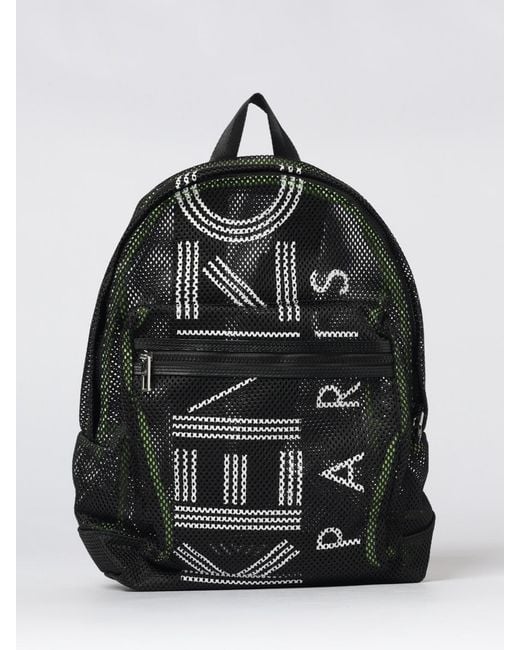 KENZO Black Perforated Mesh Backpack With Printed Logo for men