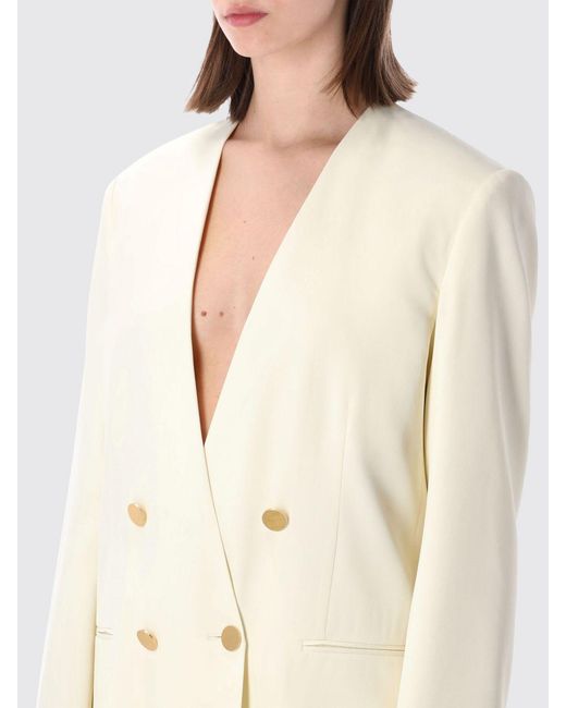 Alberta Ferretti Natural Double-Breasted Cotton Blazer