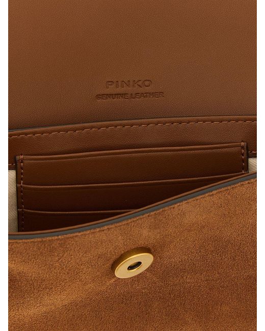Pinko Natural Saddle Flat Medium Suede Shoulder Bag