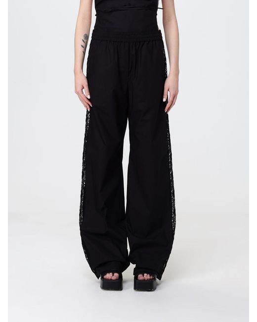 MSGM Black High-Waisted Embroidered Cotton Lace Palazzo Pants