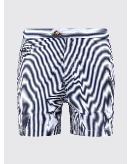 Mc2 Saint Barth Blue Striped Swim Shorts With Elasticated Waist And Embroidered Logo for men