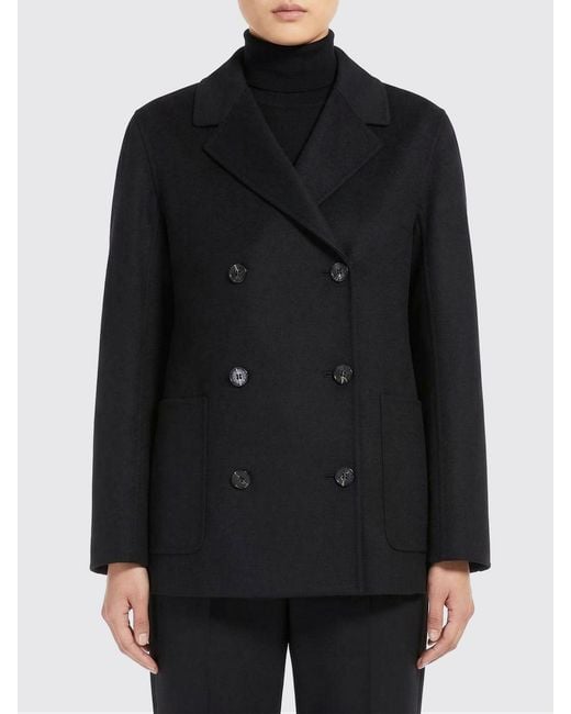 Max Mara Black Double-Breasted Virgin Wool Coat