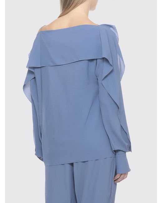 Lanvin Blue Silk Blend Blouse With Ruffles