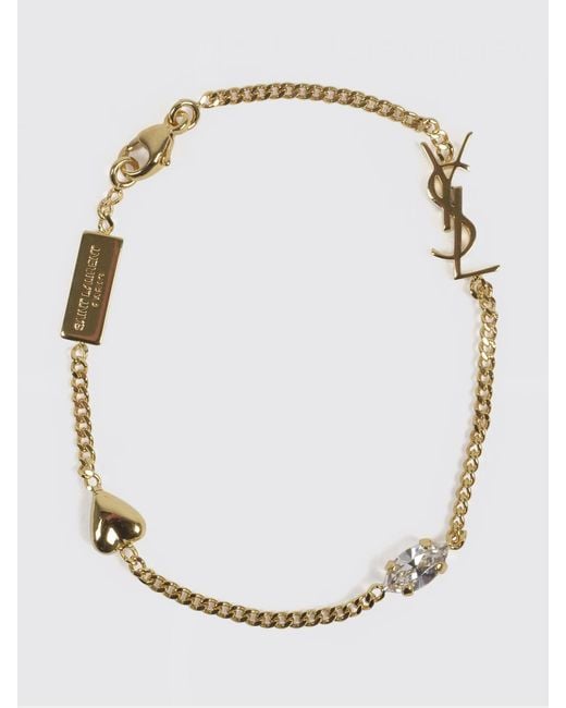 Saint Laurent Natural Cassandre Herzanhänger-Armband Aus Messing Und Strasssteinen