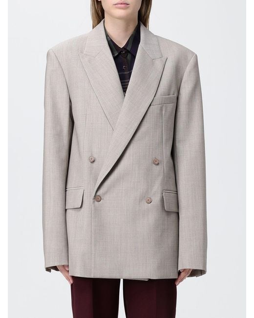 Frankie Shop Gray Double-Breasted Oversized Virgin Wool Blend Blazer