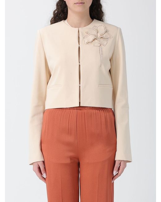 Twinset Natural Viscose Blend Blazer With Flower