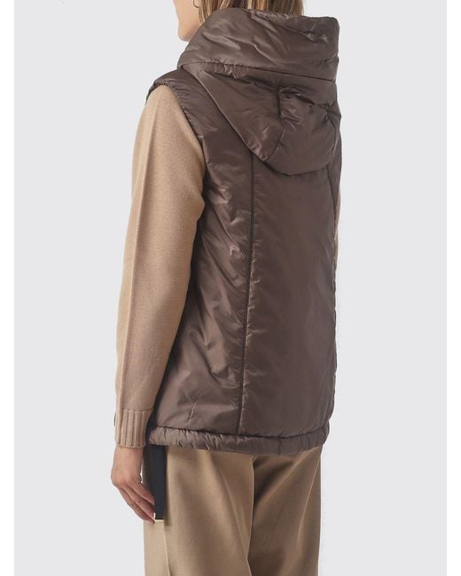 Max Mara Brown Padded Technical Fabric Vest With Hood And High Neck