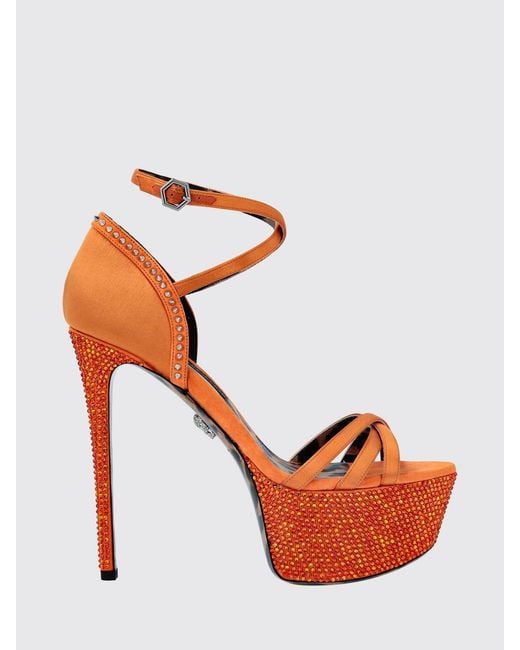 Philipp Plein Pink Satin And Crystal Platform Sandals With Stiletto Heel