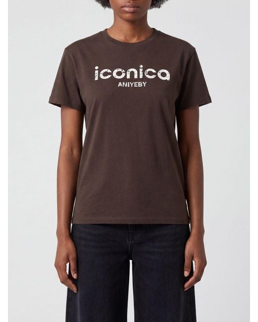 Aniye By Black Cotton T-Shirt With Slogan Print And Contrast Logo