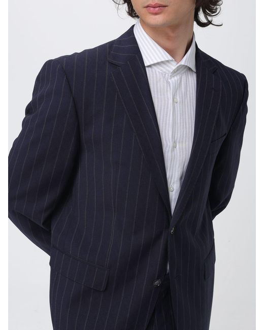 Boss Blue Pinstriped Virgin Wool Single-Breasted Dress for men