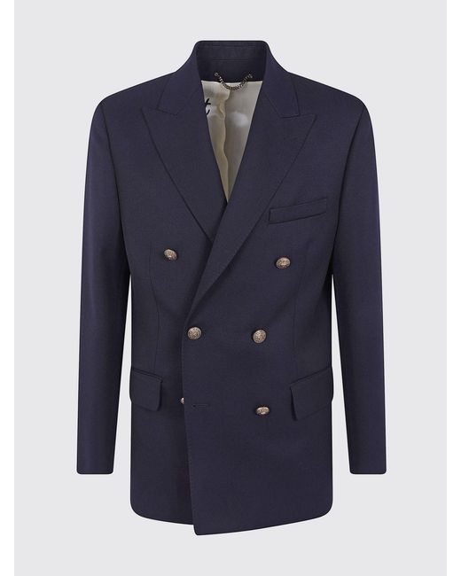 Golden Goose Deluxe Brand Blue Double-Breasted Tailored Wool Gabardine Blazer for men