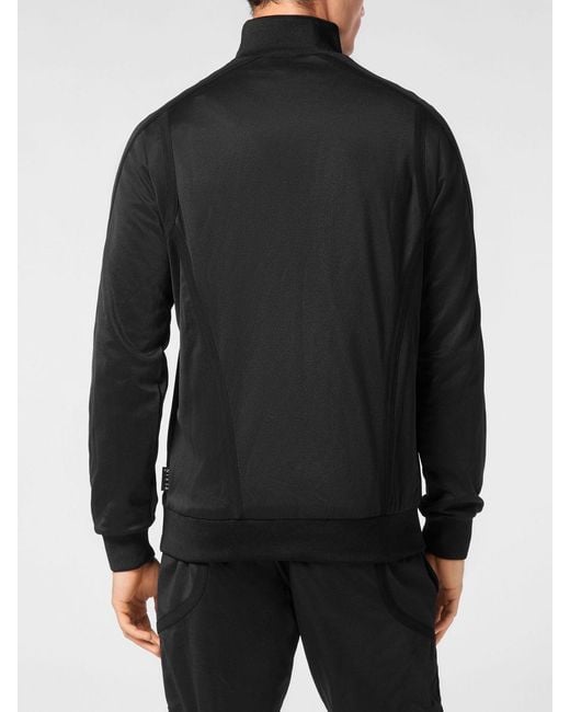 Philipp Plein Black Slim Fit Cotton-Blend Zip-Up Sweatshirt With High Neck for men
