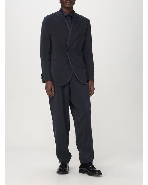 Giorgio Armani Blue Pleated Trousers Relaxed Fit for men