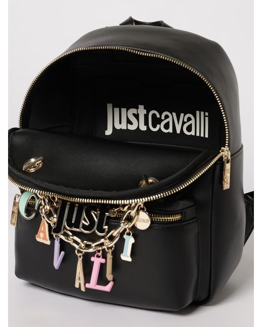 Just Cavalli Black Faux Leather Backpack With Charm