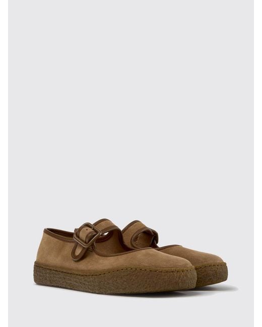 Camper White Peu Terreno Suede Leather Mary Jane Flats With Strap