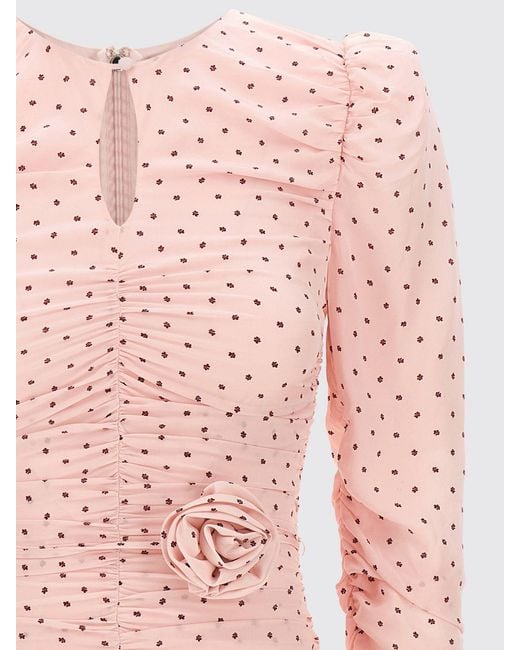 ROTATE BIRGER CHRISTENSEN Pink Padded Shoulder Polka Dot Mini Sheath Dress