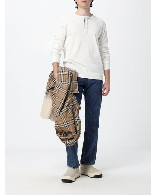 Burberry White Long-Sleeved Cotton Crewneck T-Shirt for men
