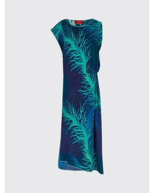 F.R.S For Restless Sleepers Blue Printed Silk Blend Midi Dress F.R.S. For Restless Sleepers