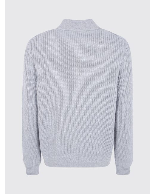 Lardini Gray Wool And Cashmere Cardigan With Classic Collar And Ribbed Knit for men