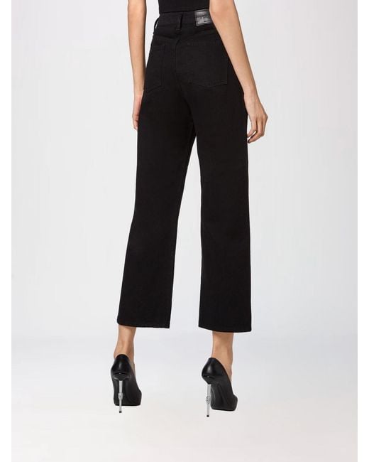 Philipp Plein Black High-Waisted Wide Leg Cropped Stretch Denim Jeans